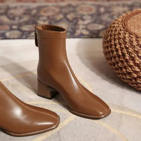 Square Toe Block Heel Ankle Boots