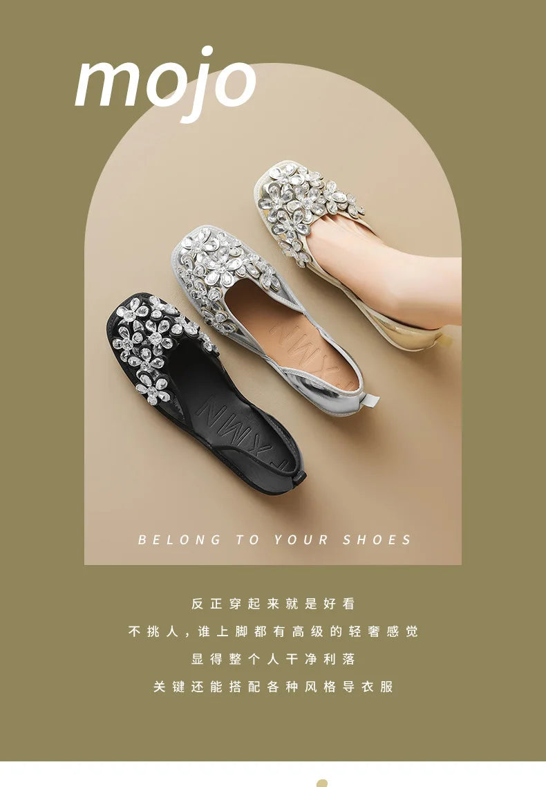 Luxurious Rhinestone Square Toe Slip On Mules for Women