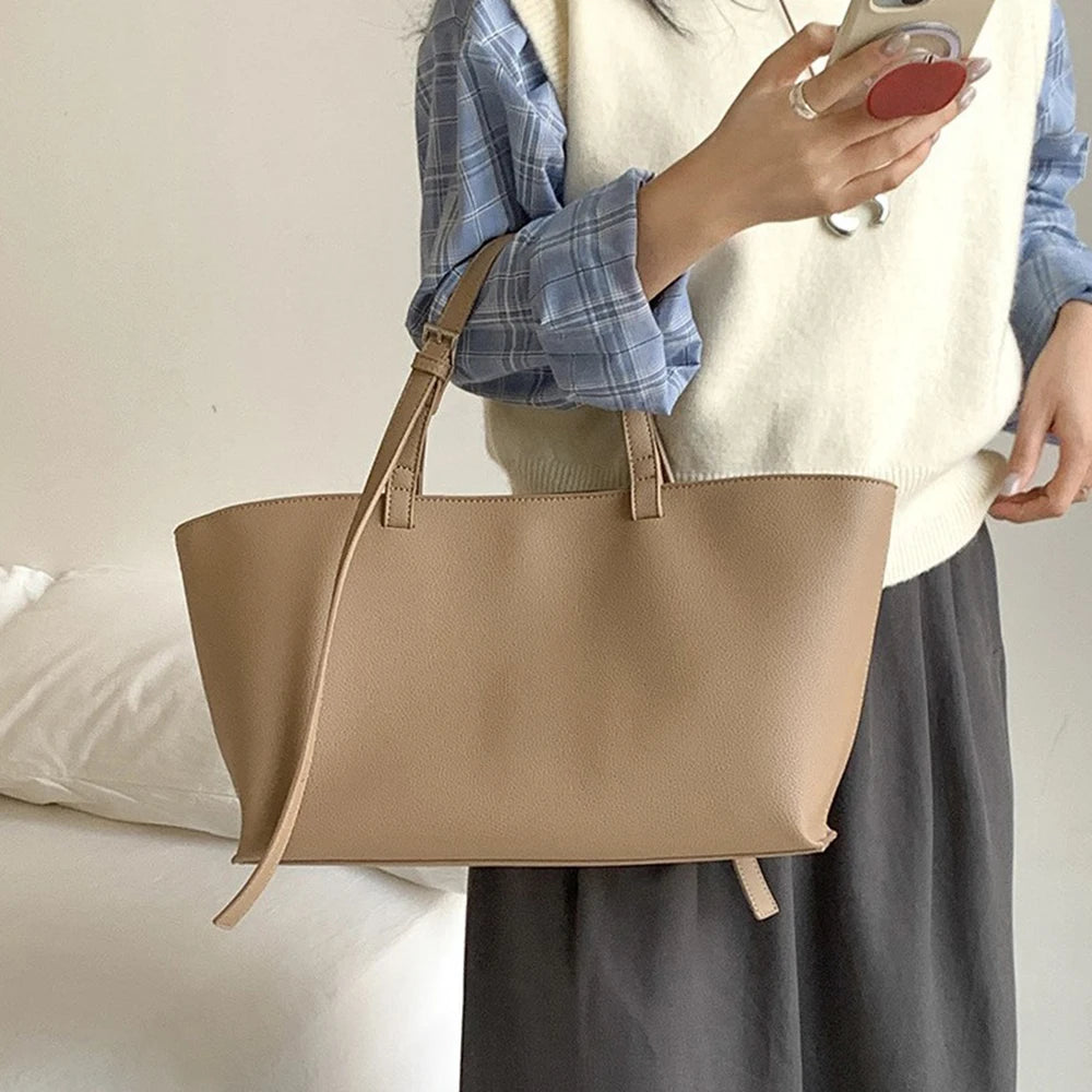 Large Capacity PU Leather Casual Soft Tote Bag for Women