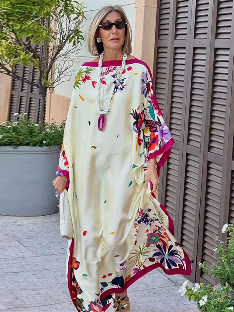 Casual Print Pleated Maxi Beach Vacation Chic Dress for Women