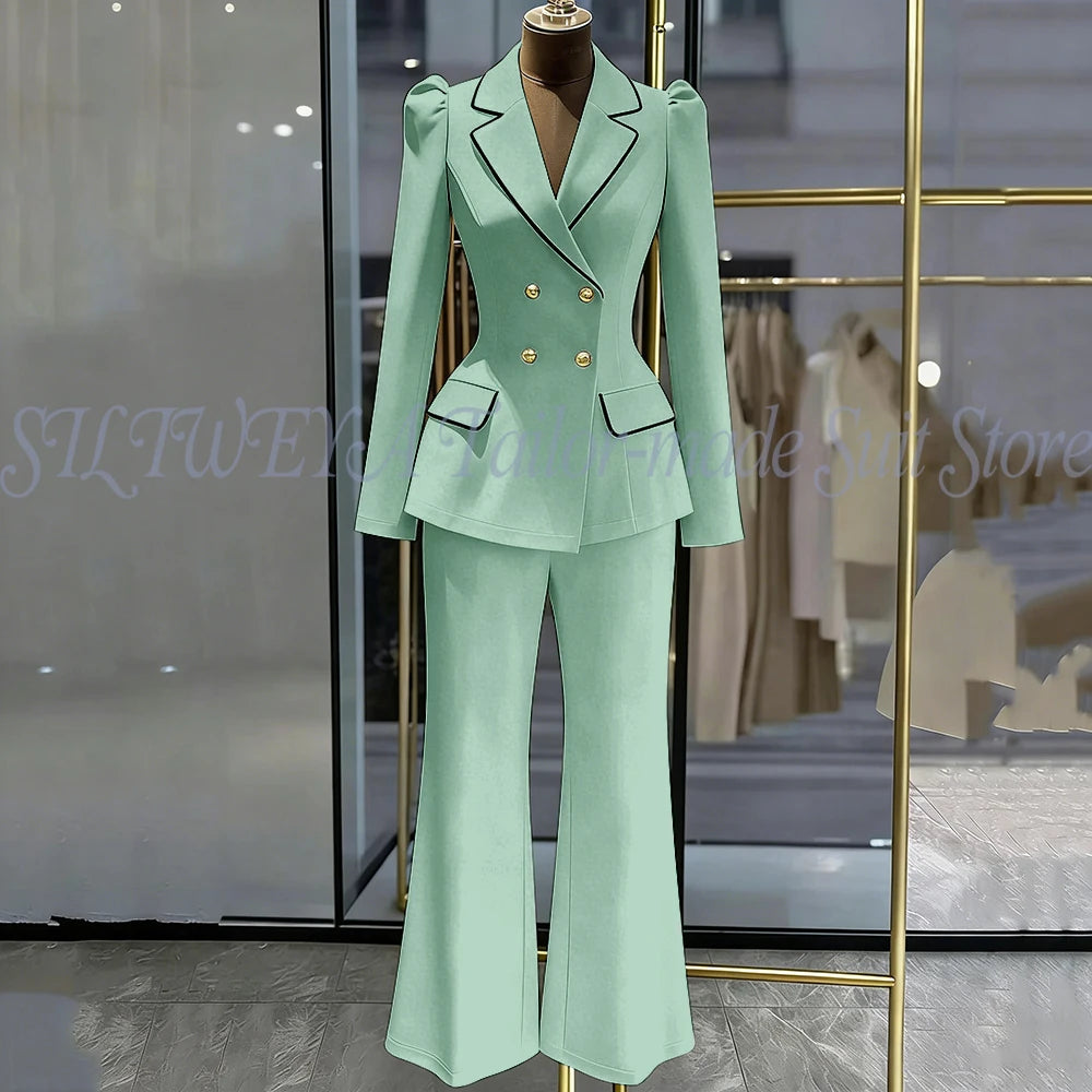 Double Breasted Blazer Set With Side Pockets For Women
