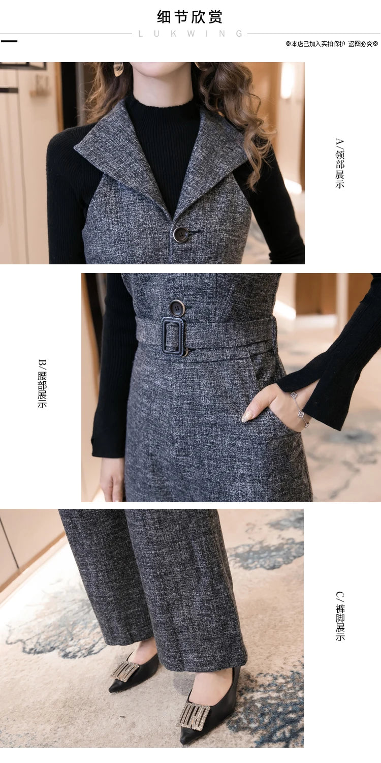 Classic Single Breasted Wide Leg Jumpsuit For Women