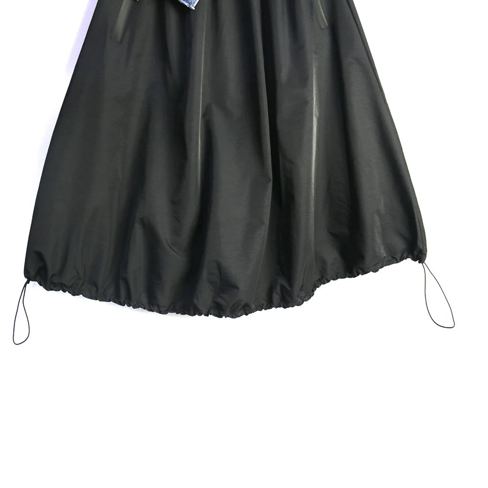 Casual Ankle-Length Spliced Denim with Contrast Color Skirt for Women