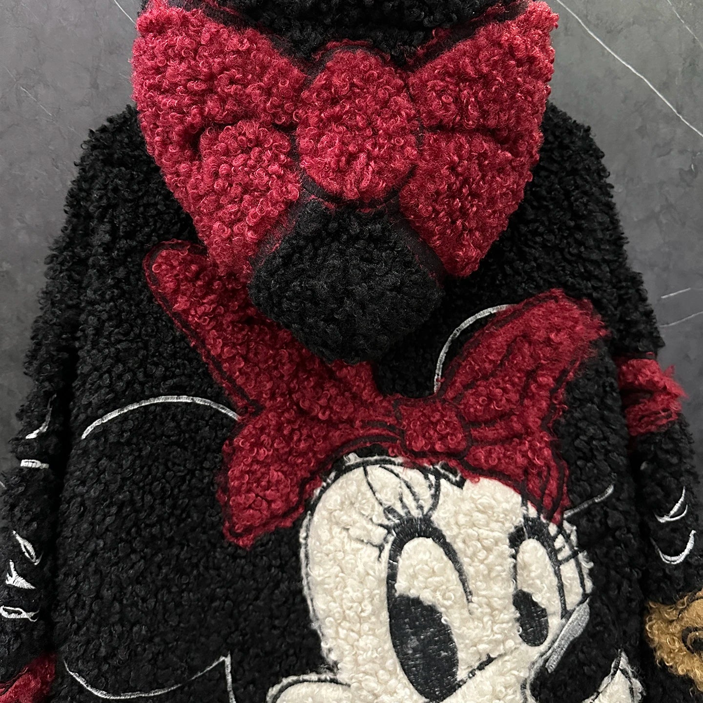 Fashion Autumn Winter Fluffy Overcoat Cute Minnie Loose Hooded Zip Cardigans Coat Mid-long Long Sleeve Sweet Lambswool Jacket