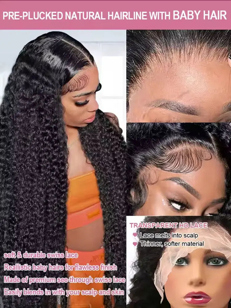 Deep Wave Preplucked Lace Front Human Hair Wig For Women
