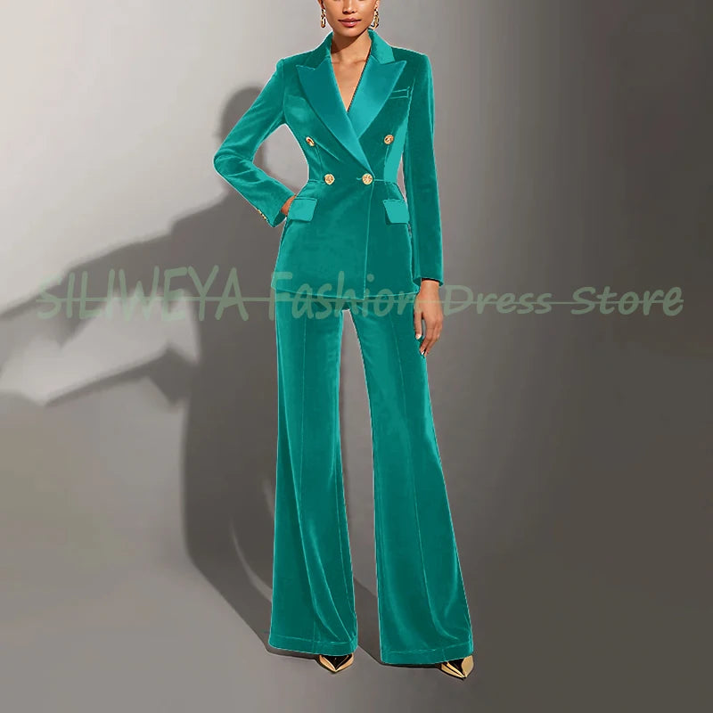 Double Breasted Velvet Suit Set