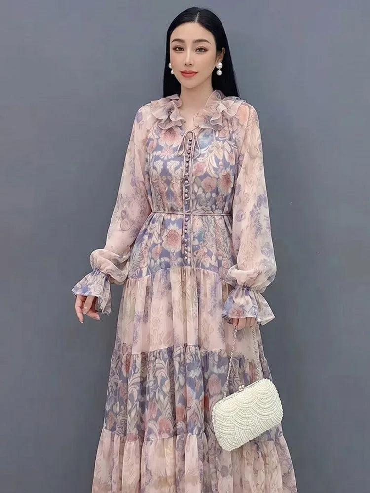 Printed Long Sleeve Maxi Dress