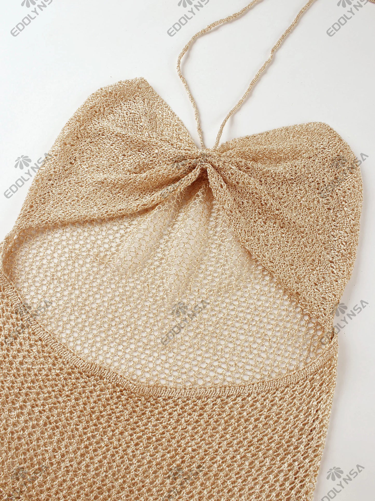 Sexy Knit Halter Neck Cut Out Beach Maxi Dress 2025 Summer Swimsuit Cover Up Women's Solid Colour Vacation Party Outfit K232