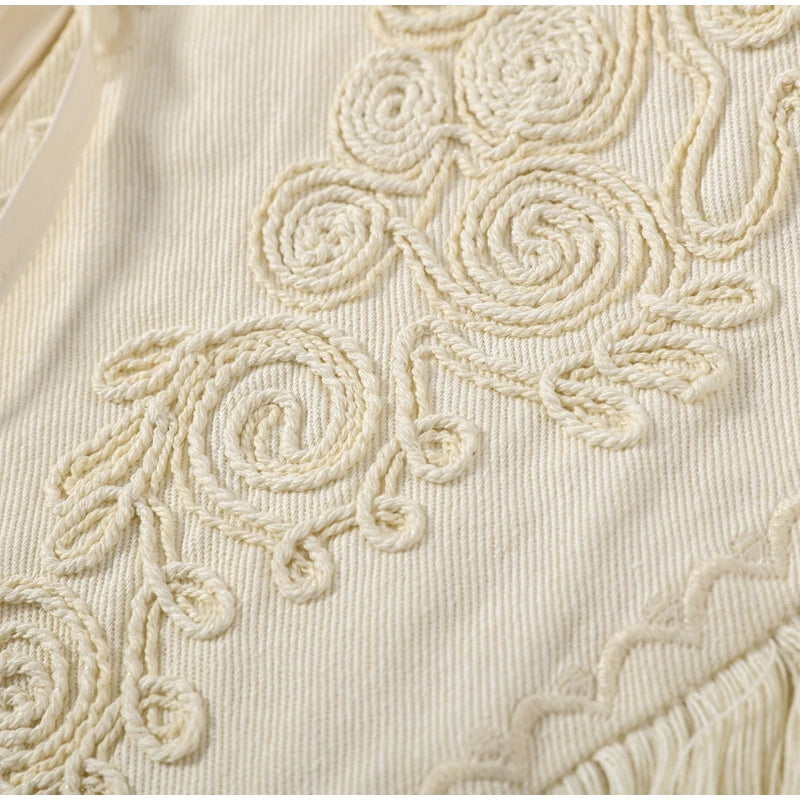 Soft Elegant Tassel Embroidered Polyester Square Shawl for Women