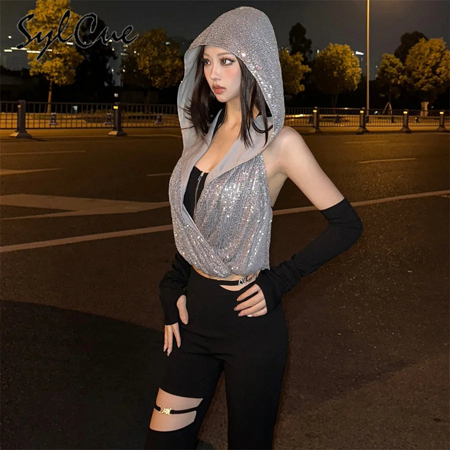 NIBBER 2026 Spring New Contrast Color Fashionable Personalized High Street All-match Stacked Cool Casual Women's Hooded Top Suit