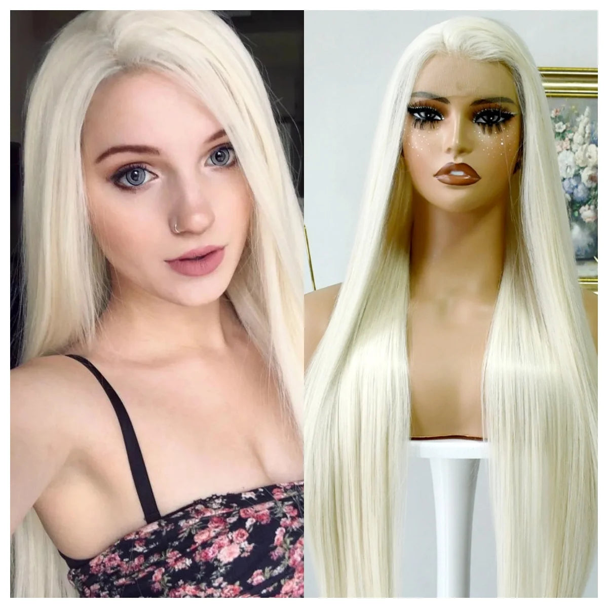 Grey Straight Lace Front Wig With Preplucked Hair for Women