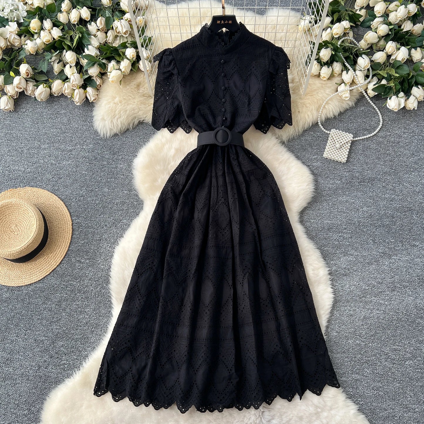 O-Neck Sash Embellished A-Line Dress