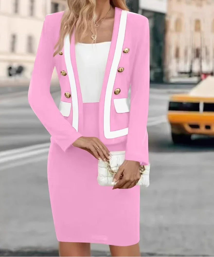 2 Piece Sets Womens Outifits Elegant Office Lady Jacket Button Blazers Coats & Casual High Waist Y2k Skirt Suit 2025 Fall New