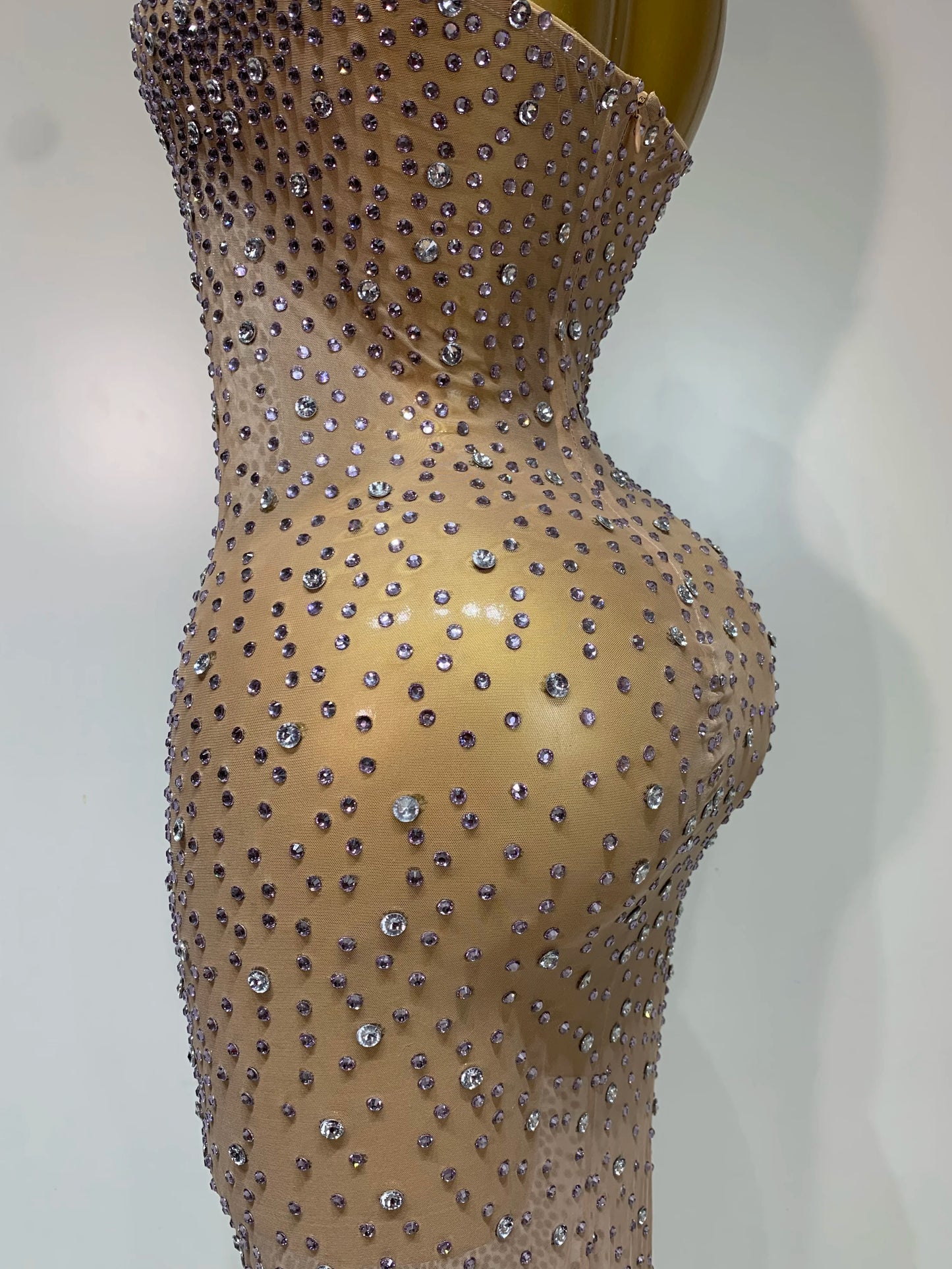 2025 New Sleeveless Mesh See Through Long Dress Sexy Backless Sparkly Rhinestone Dress Celebration Festival Evening Party Gowns