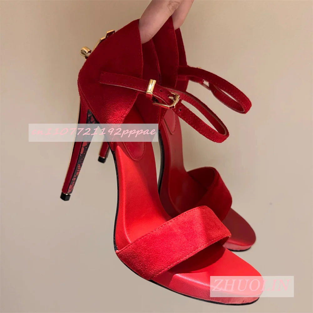 Blue Suede Metallic Sword-Shaped High Heels for Women