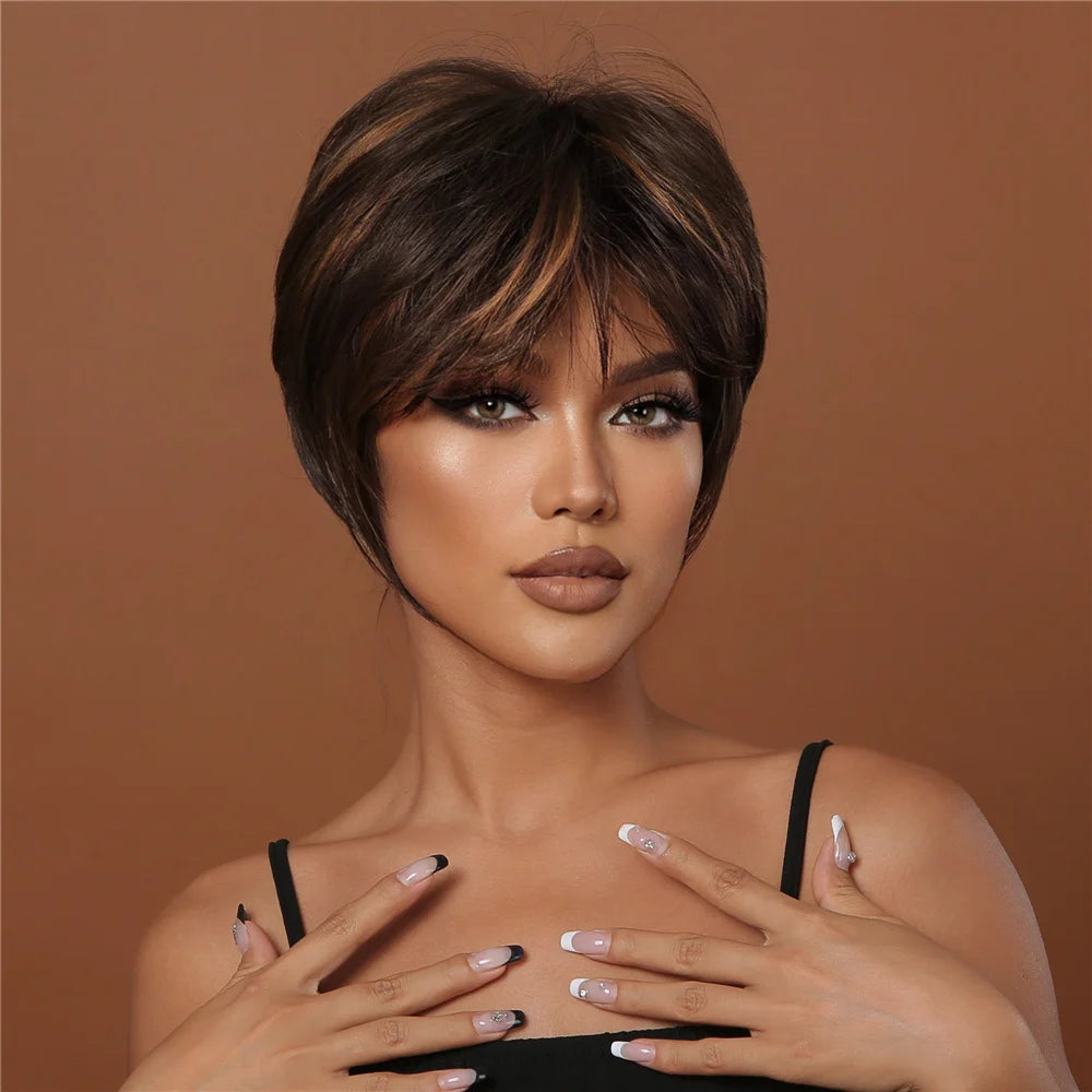 Short Pixie Cut Synthetic Wig With Bangs for Black Women