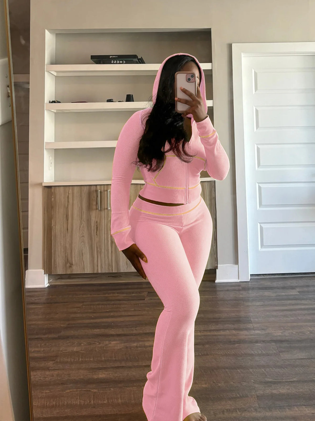 Hooded Long Sleeve Two Piece Matching Pants Set for Women