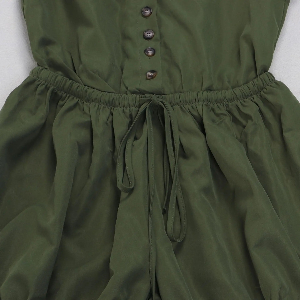 Elegant Ruched Drawstring Lantern Sleeve Romper for Women