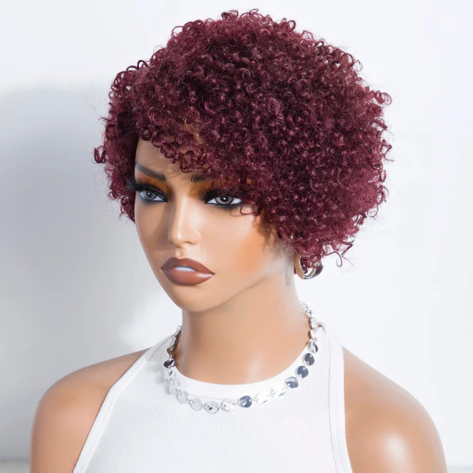Short Kinky Curly Pixie Bob Human Hair Wig for Women