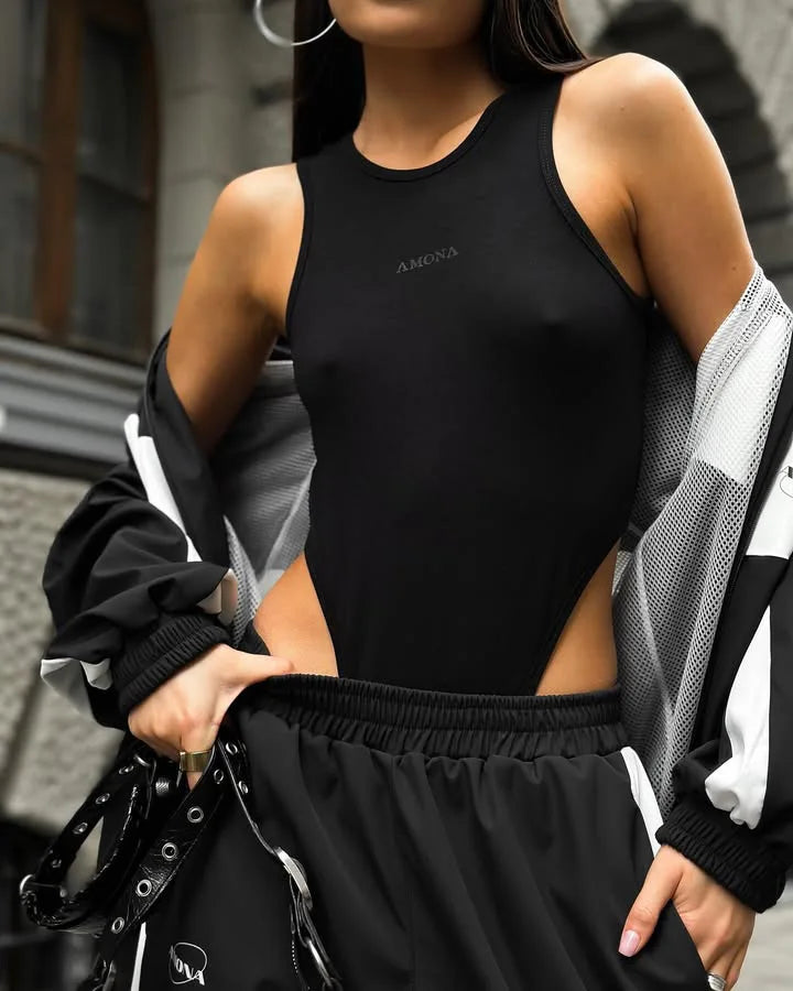 Casual Contrast Color Zipper Tracksuit Set for Women