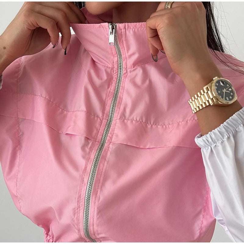 Casual Color Block Long Sleeve Jacket And Mini Skirt Set For Women
