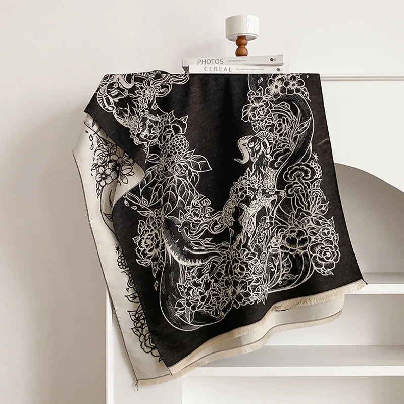 Vintage Floral Fringe Shawl Wrap