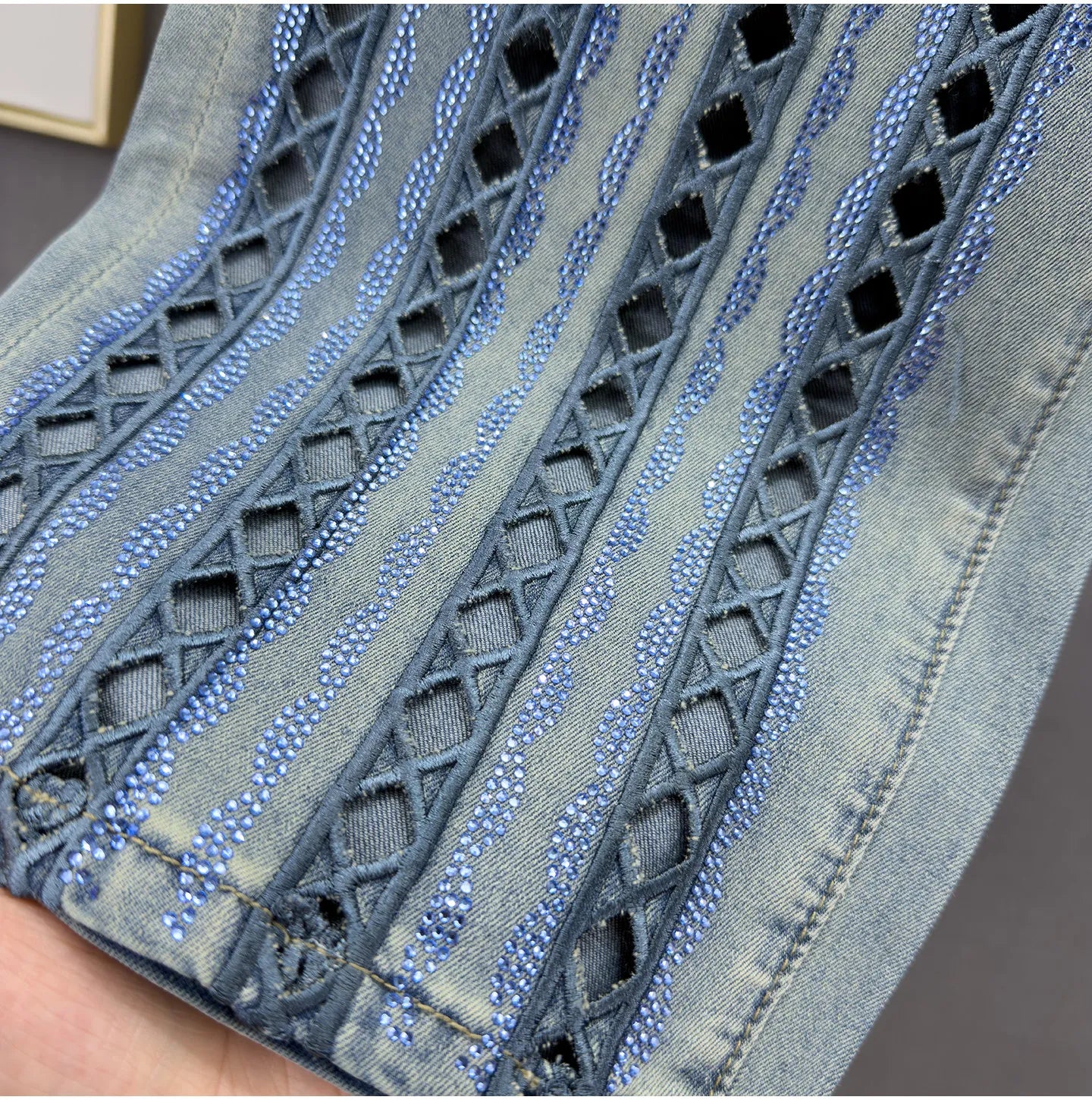 Heavy Cut Out Hot Diamond Jeans Women's Cropped Pants Summer New Fashion Thin High Waist Loose Slimming Straight-leg Pants