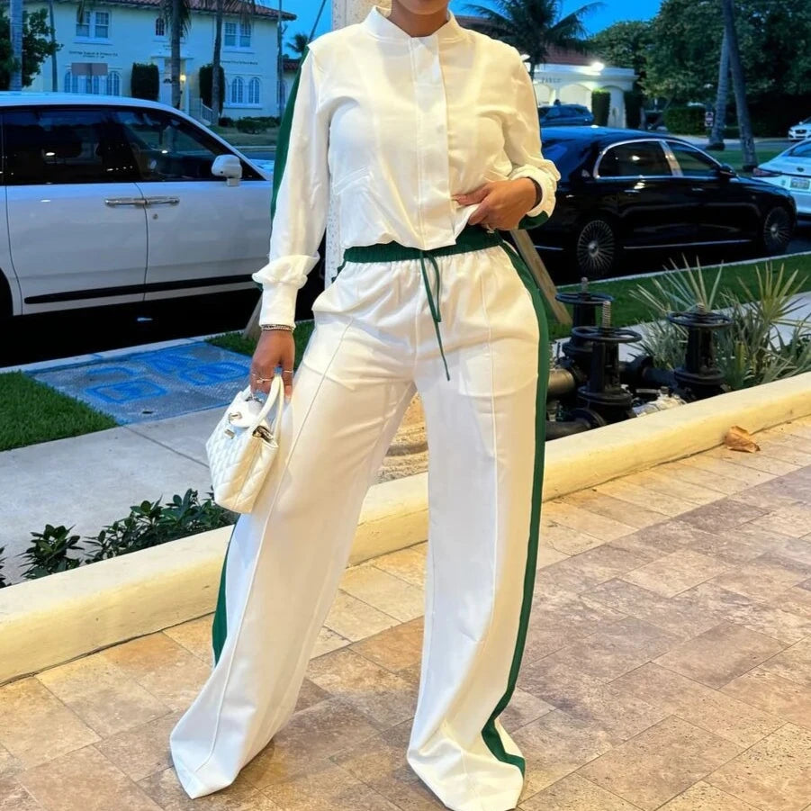 FAGADOER Fashion Sports 2 Pieces Set for Woman Long Sleeve Crop Top and Long Pants Matching Suit Female Streetwear Clothing New