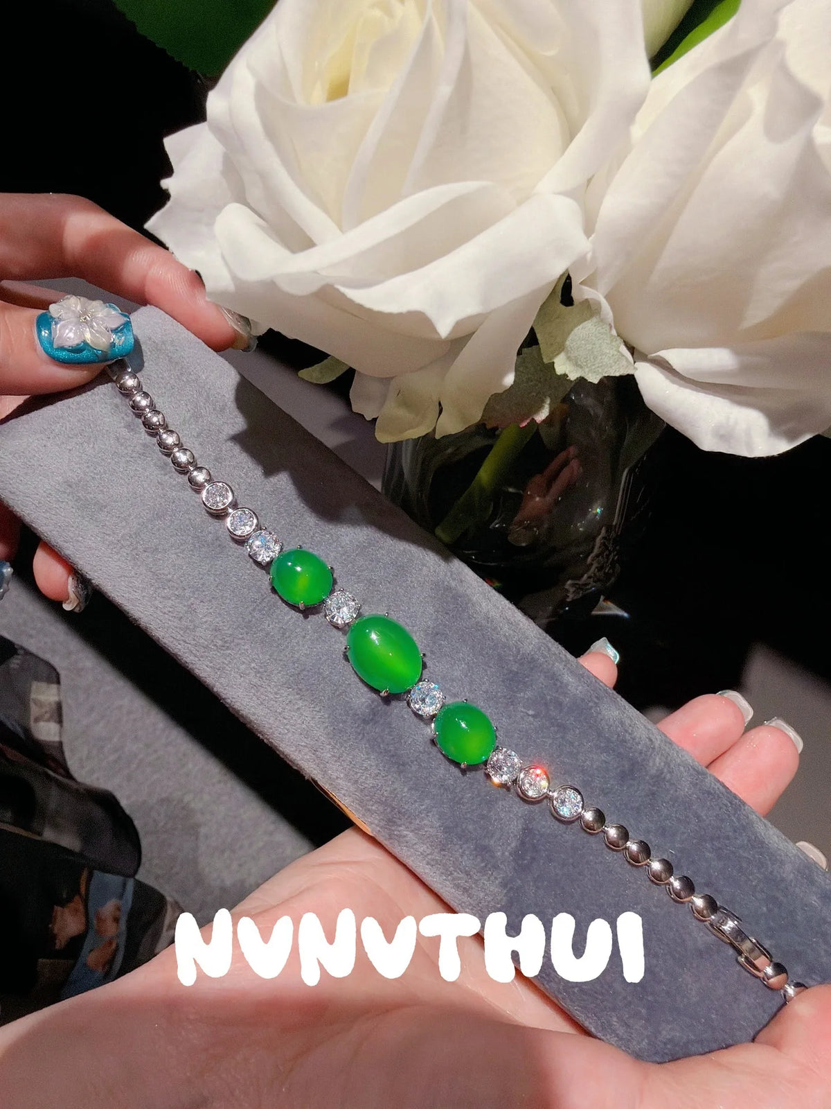 Green Chalcedony Jewelry Set With Sparkling Accents