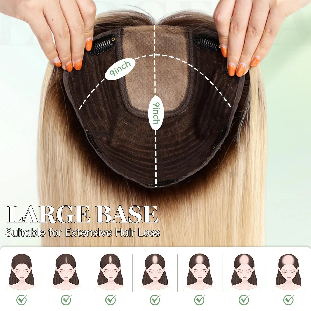 Straight Blonde Dark Root Remy Hair Clip In Topper For Women