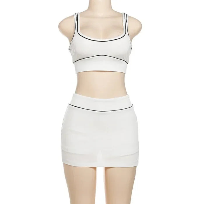 2 Piece Set Women Fashion Streetwear Outfits Sexy Hot Girl Short Tank Top & Wrap Hip Mini Skirt Sports Casual Suit 2025 Summer