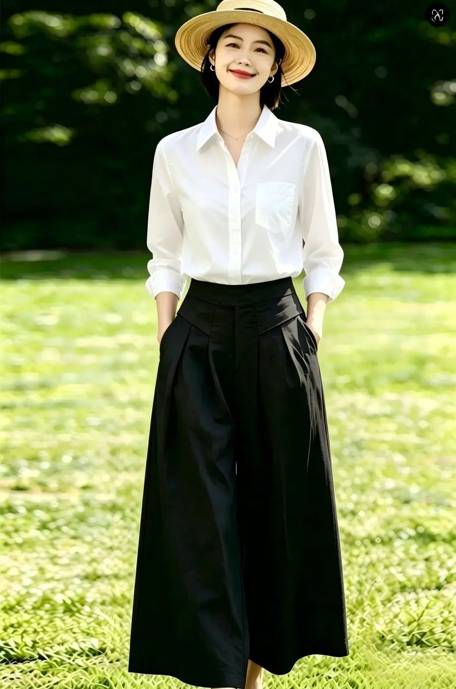 High-Waisted Cotton Linen Wide-Leg Culottes for Women