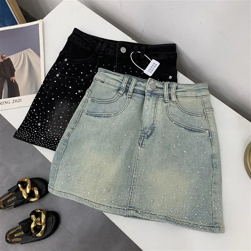 High-Waisted Mini Dress With Rhinestone Embellishments Sensible Design Denim Skirt For Women New Summer Style #17