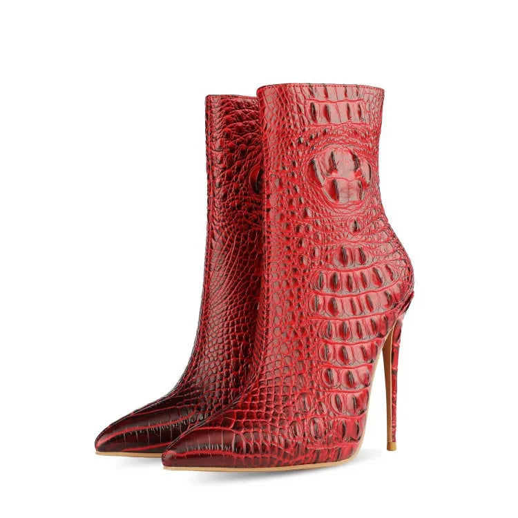 Purple Crocodile Stiletto Ankle Boots