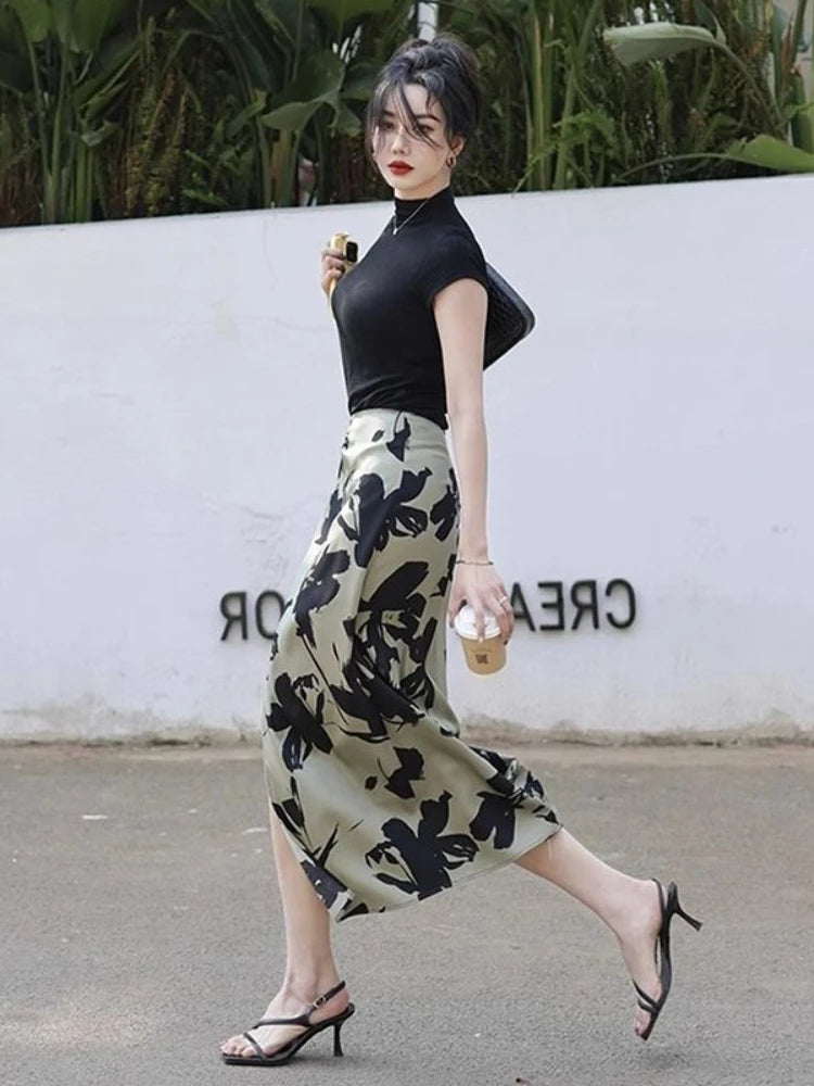 Skirts for Women High Waist Midi Woman Skirt Printing Clothing Sales 2025 Trend Korean Fashion A Line Luxury Elegant New in Chic