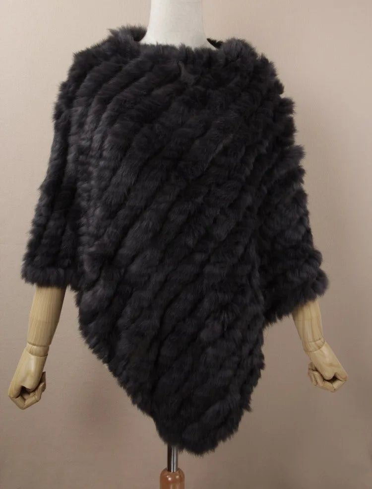 Rabbit Fur Knit Shawl Coat