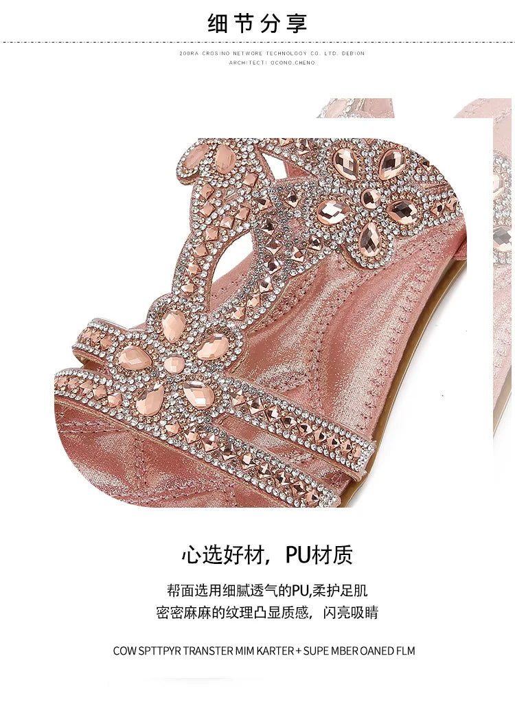 Bohemian Rhinestone Openwork Flat Sandals For Women