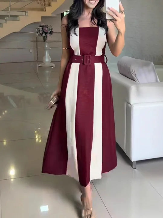 Elegant Sleeveless Striped A-Line Party Dress for Women