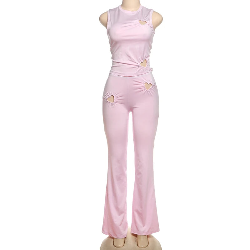 Heart Cutout Sleeveless Two Piece Set With High Waist Pants for Women