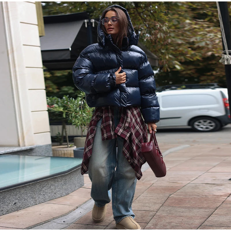 Detachable Hood Cropped Padded Winter Jacket for Women