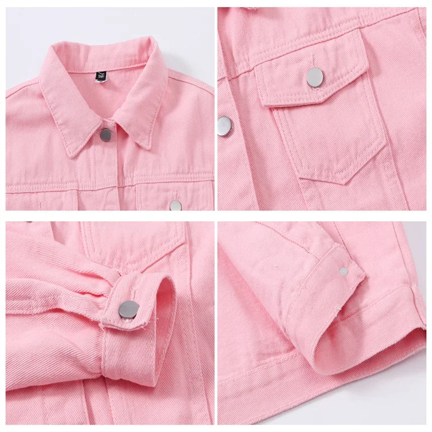 Long Sleeved Single Breasted Denim Coat with Lapel for Women