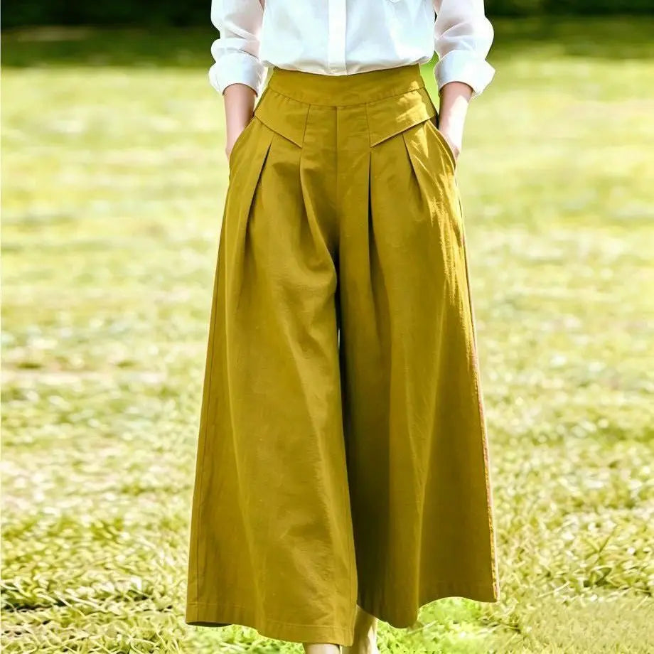 High-Waisted Cotton Linen Wide-Leg Culottes for Women