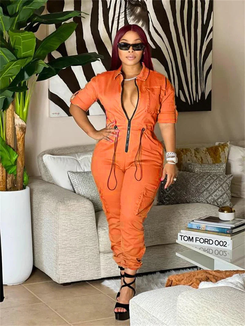 Long Sleeve Utility Cargo Jumpsuit With Pockets for Women