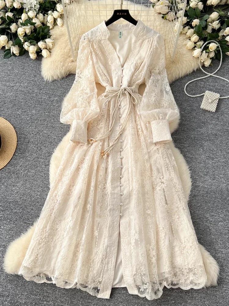 Intricate Embroidery Sash Evening Dress