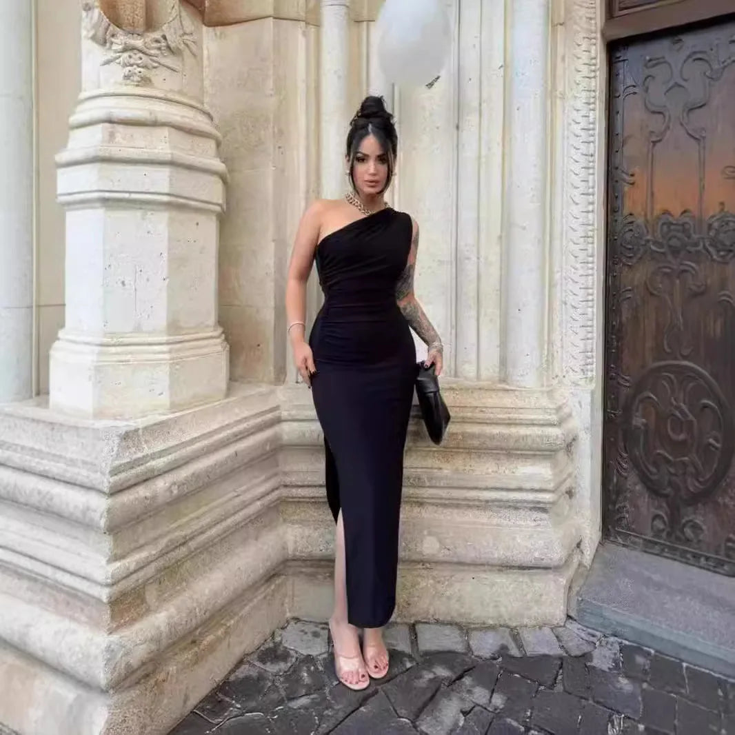 Summer Fashion Sexy Maxi Dress Women New Split Sleeveless Backless Slim Dress Fashion Off Shoulder Club Elegant Party Maxi Dres