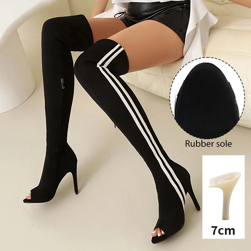 Elastic Stiletto High Heel Knee-High Dance Boots for Women