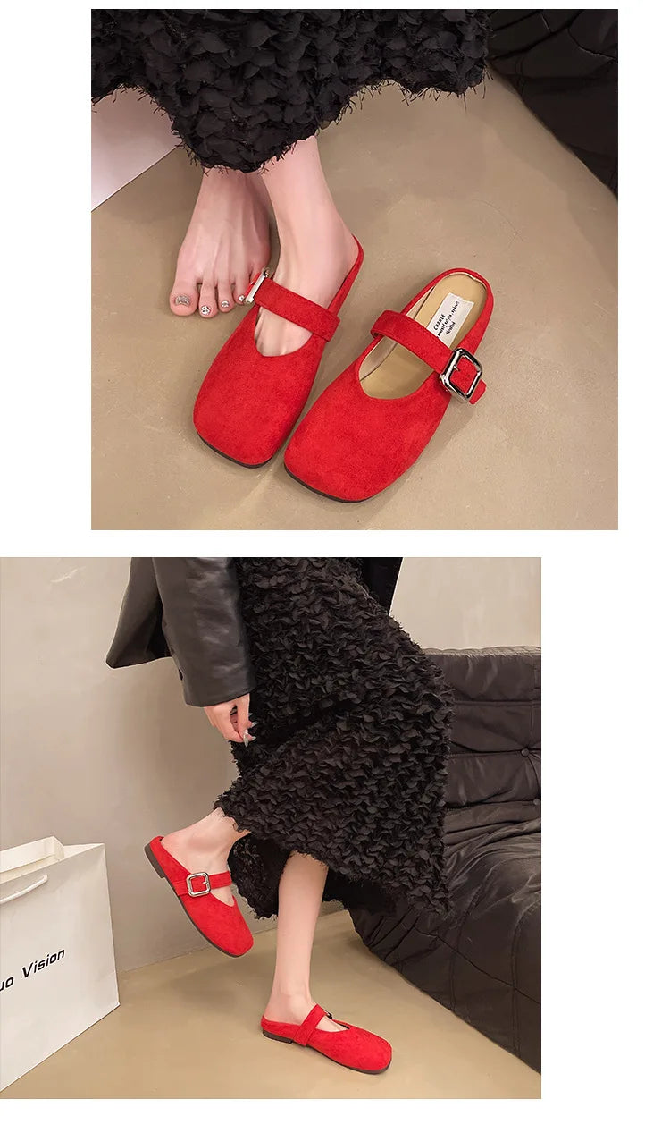 Square Toe Slip On Comfortable Flat Slides For Women