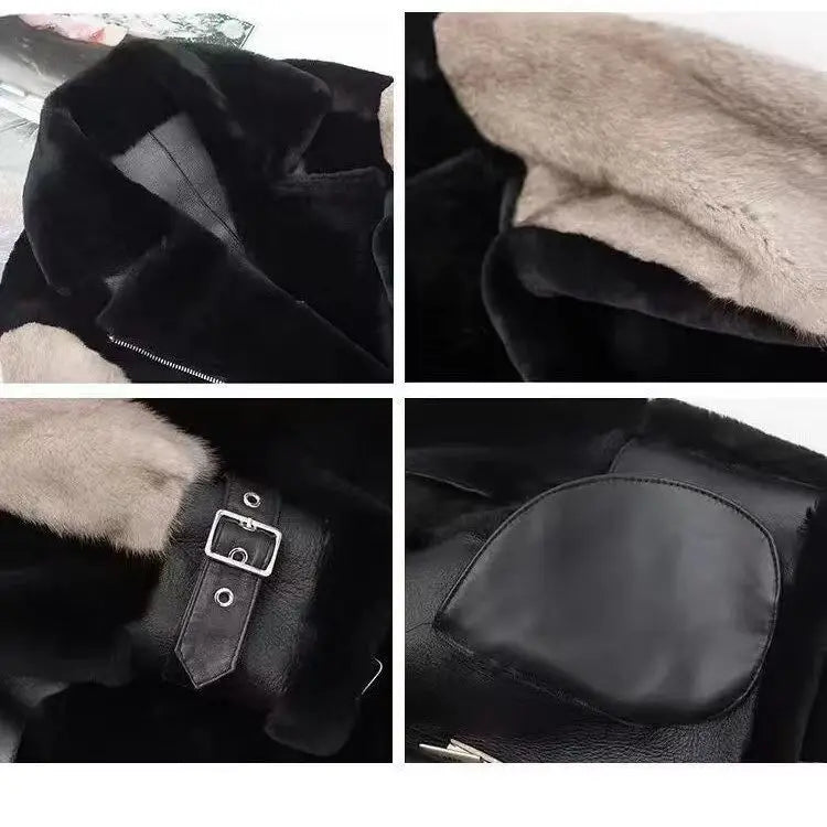 Women Coat Faux Fur Coats Biker Jackets Belt Pocket Turn Down Collar Long Sleeves Zipper Fly Loose Streetwear 2025 Autumn Winter