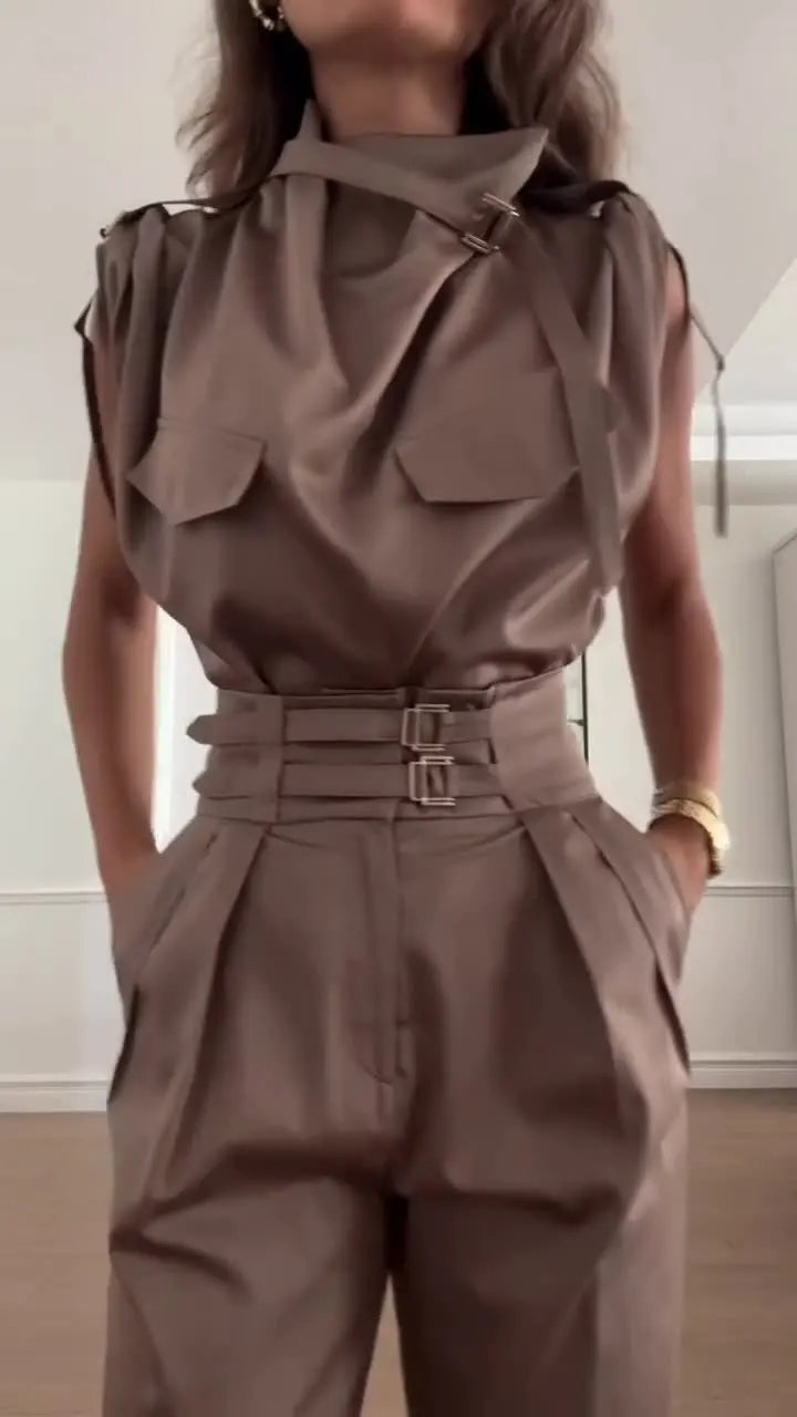 Chic Off Shoulder Sleeveless Two Piece Set for Women