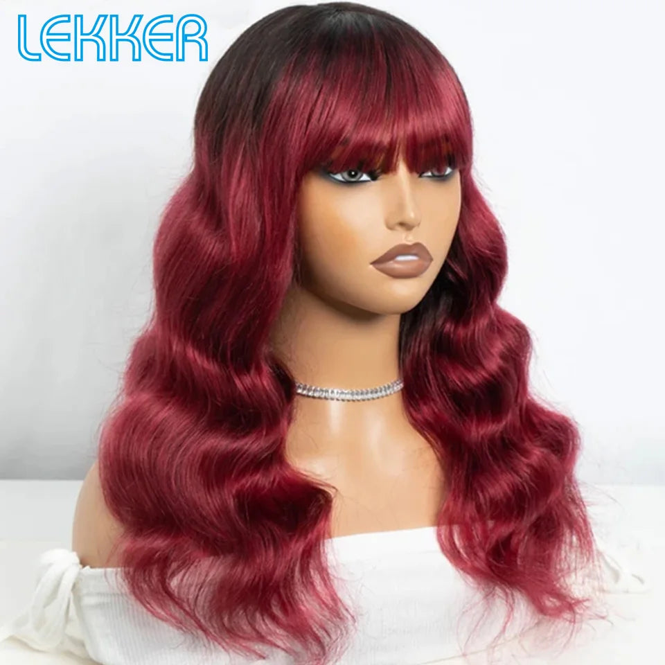 Long Body Wave Human Hair Wig With Bangs for Women